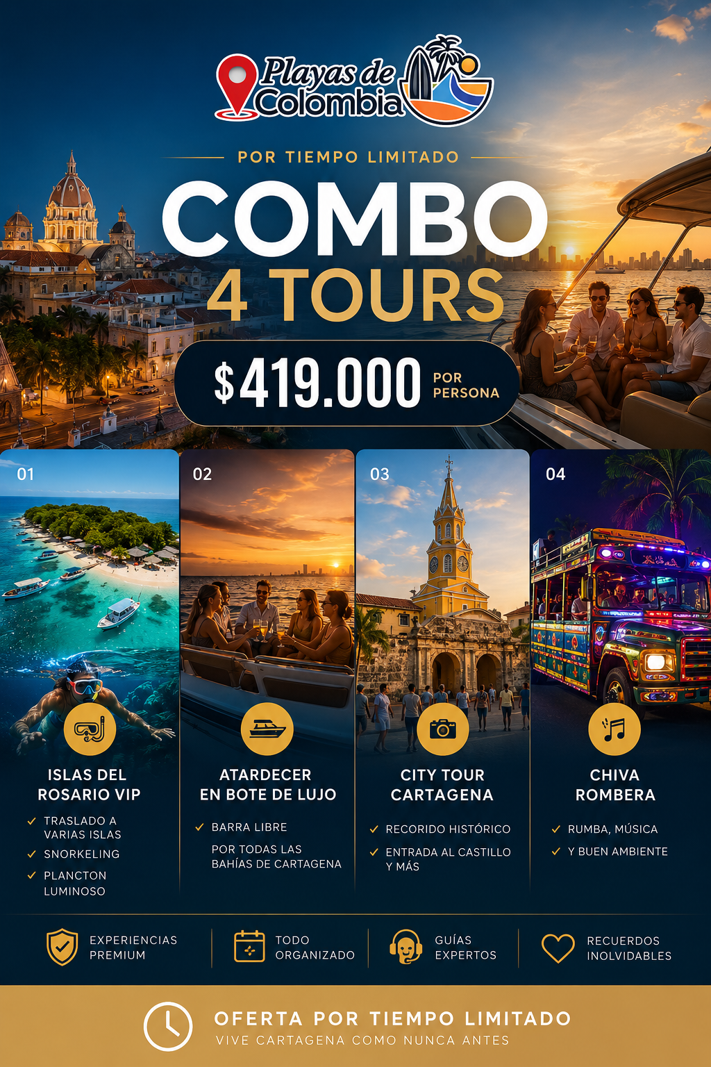 COMBO 4 TOURS EN CARTAGENA VIP 🇨🇴
