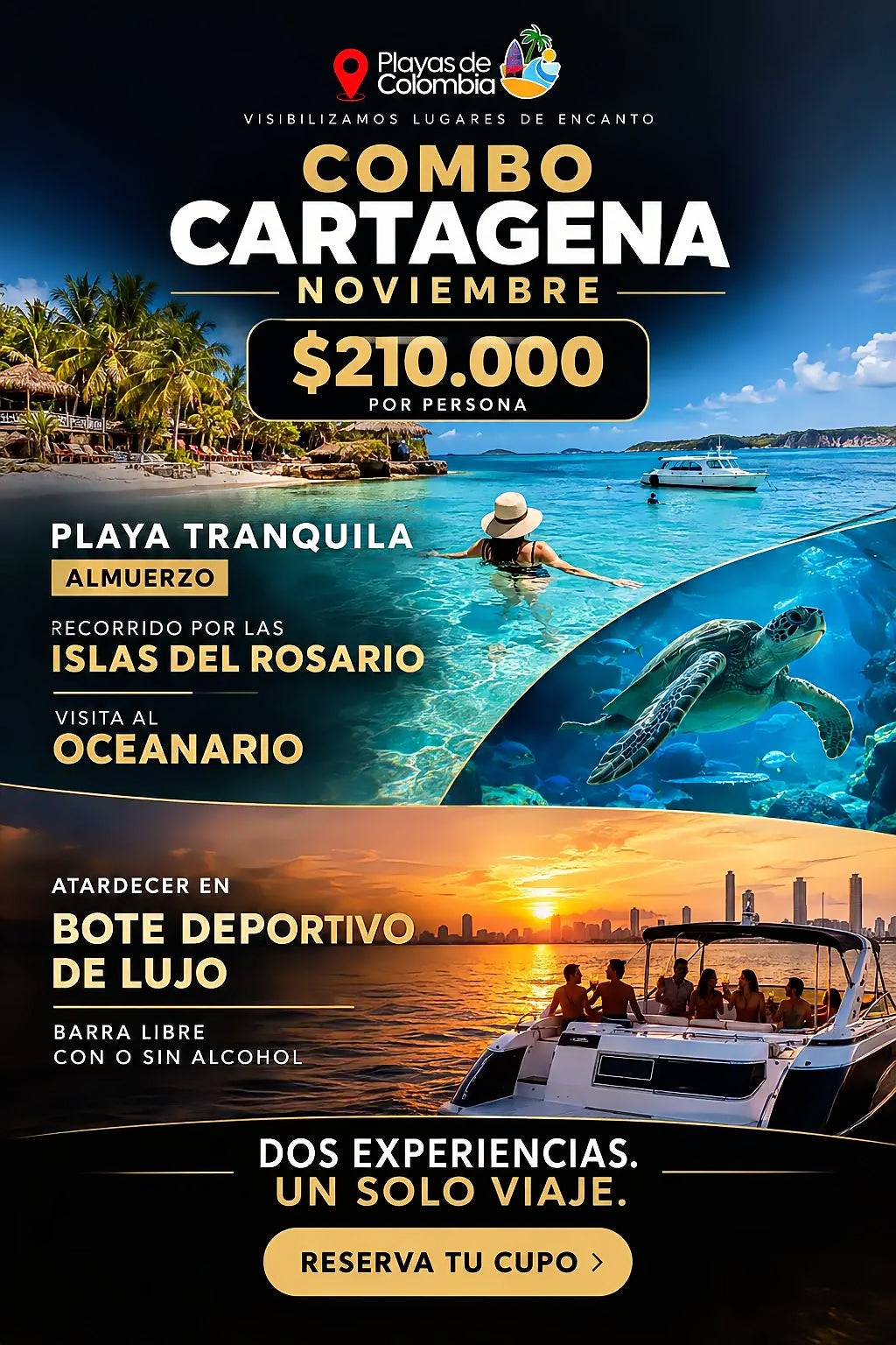 COMBO CARTAGENA NOVIEMBRE • ISLAS DEL ROSARIO + ATARDECER