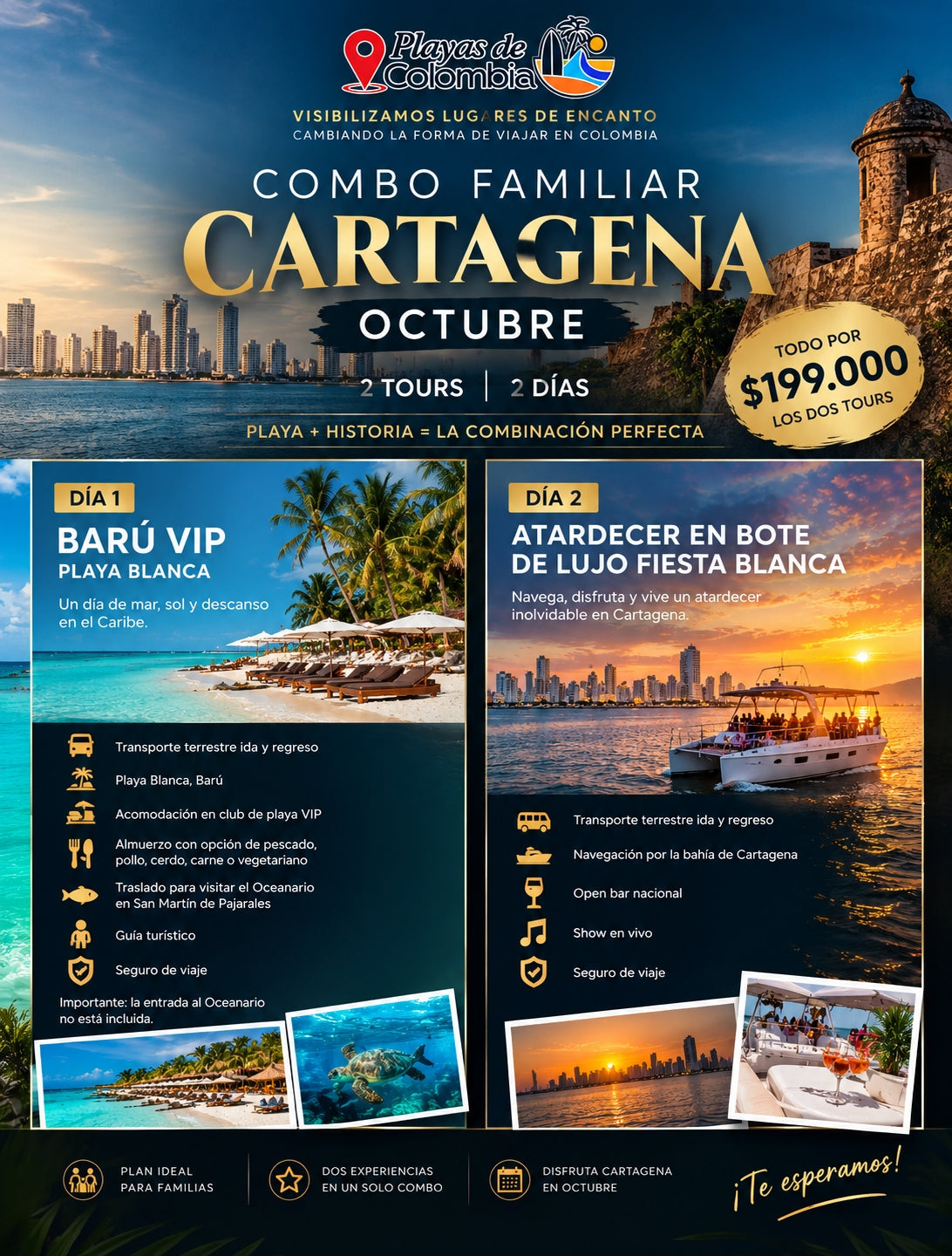 COMBO BARÚ+ ISLAS+ OCEANARIO+TARDECITA EN BOTE DEPORTIVO DE LUJO CON OPEN BAR