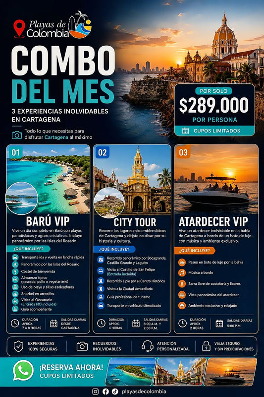 COMBO DEL MES • 3 TOURS EN CARTAGENA PARA 2 O 3 DÍAS 🇨🇴