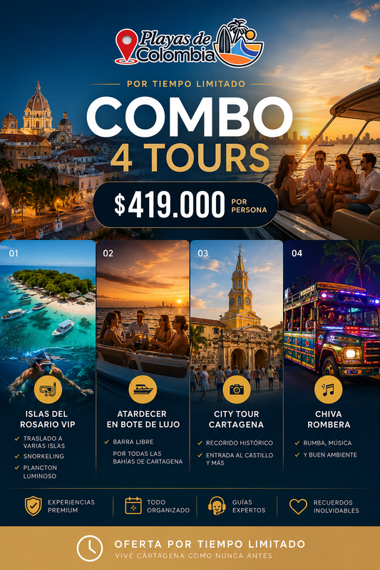 COMBO 4 TOURS EN CARTAGENA VIP 🇨🇴