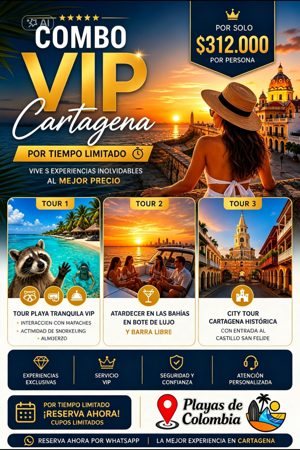 COMBO 3 TOURS VIP CARTAGENA 🇨🇴